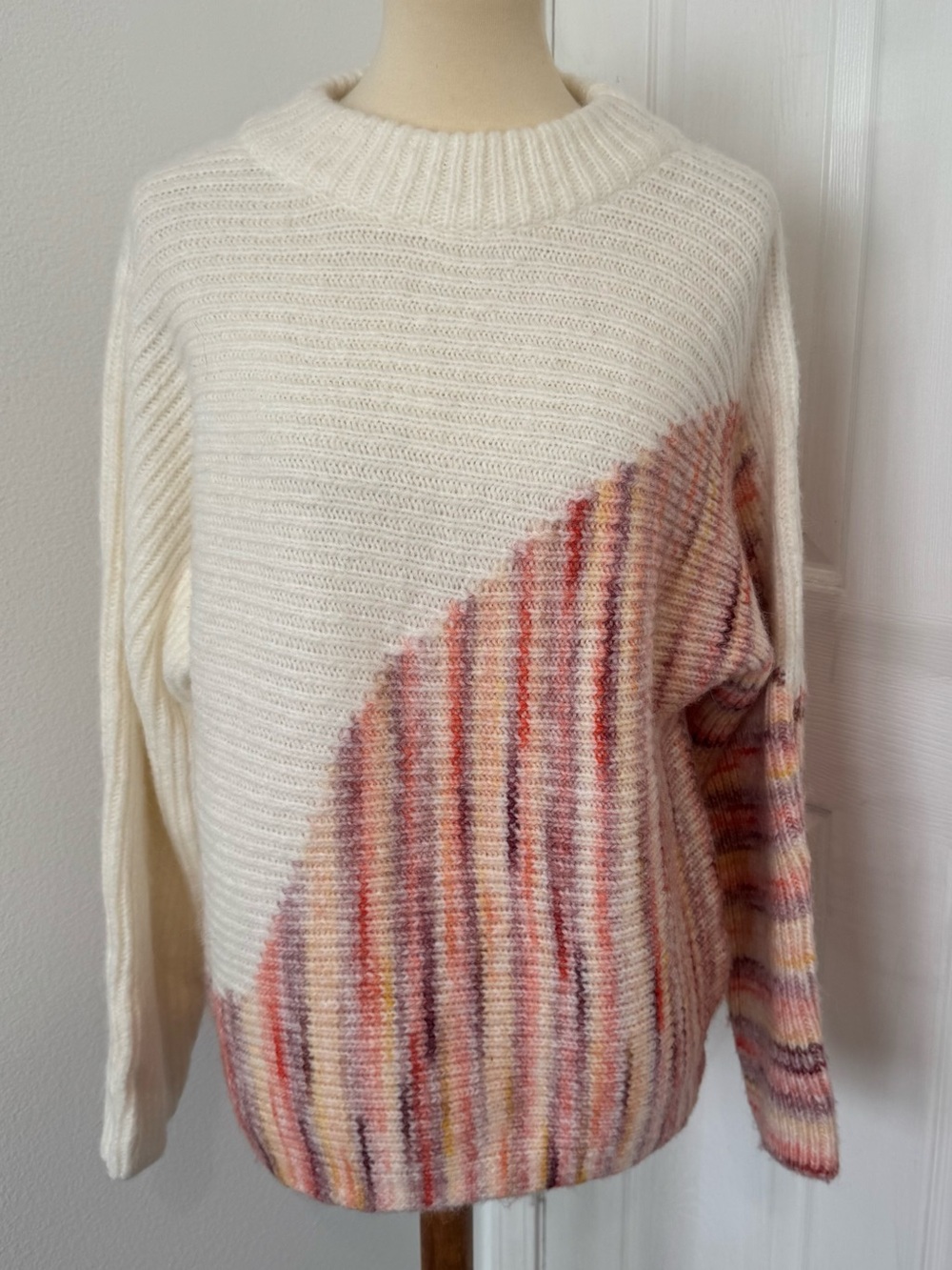 Desigual Asymmetric Marbled Design Sweater Chunky Rib Knit Puff Sleeves NWT Lrg